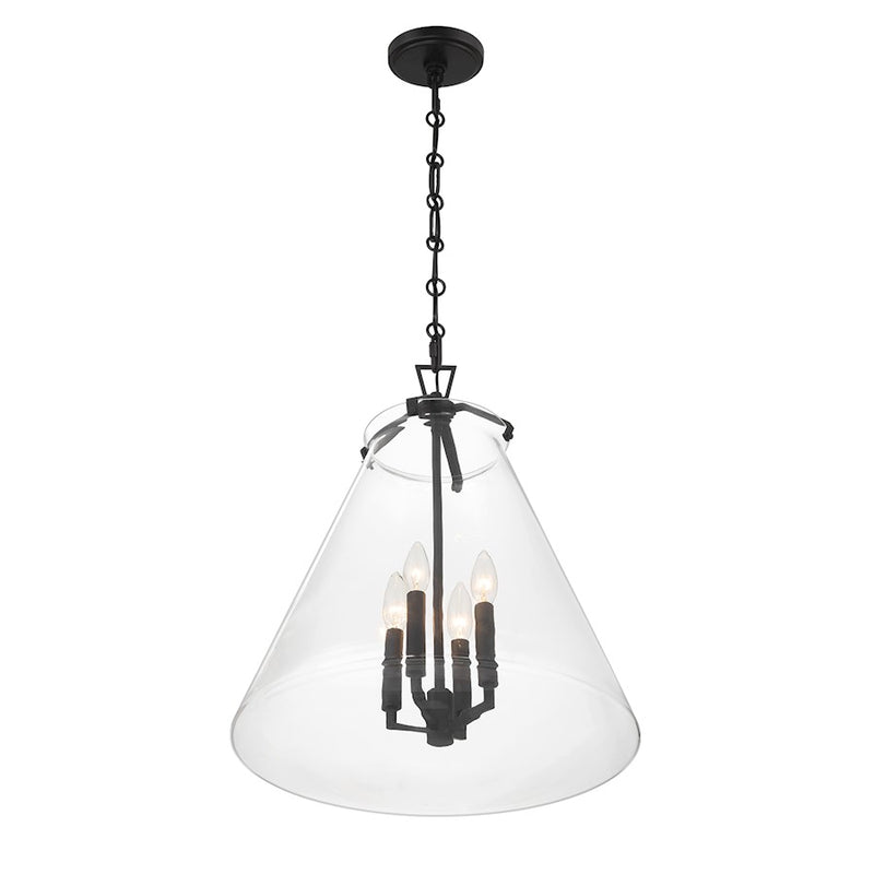 Crystorama Voss 4 Light 18" Pendant, Matte Black/Clear