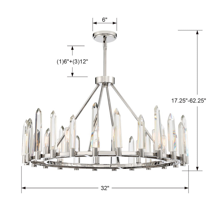 Crystorama Watson Chandelier, Polished Nickel