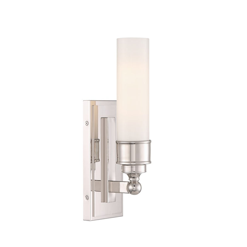 Crystorama Wilcox 1 Light Sconce, Polished Nickel/White