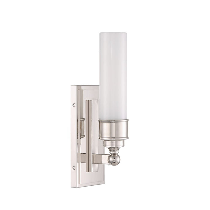 Crystorama Wilcox 1 Light Sconce, Polished Nickel/White