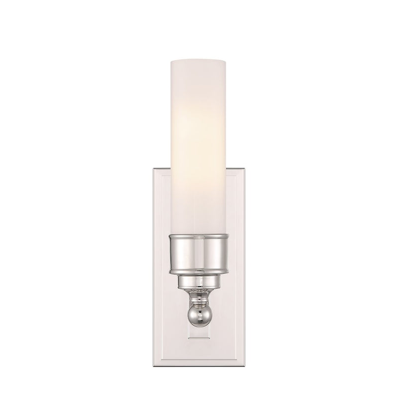 Crystorama Wilcox 1 Light Sconce, Polished Nickel/White