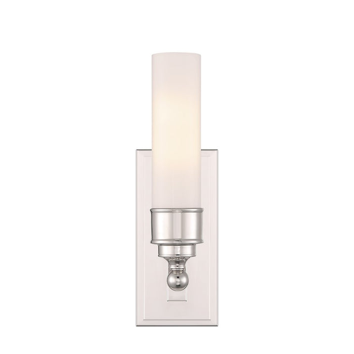 Crystorama Wilcox 1 Light Sconce, Polished Nickel/White