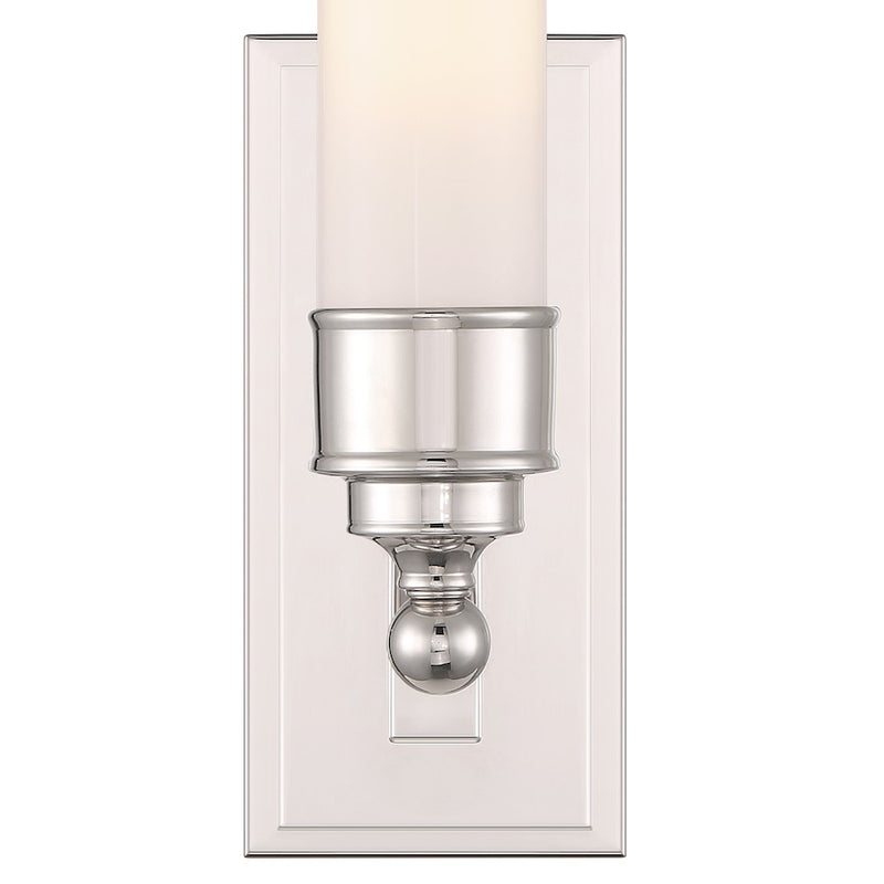 Crystorama Wilcox 1 Light Sconce, Polished Nickel/White