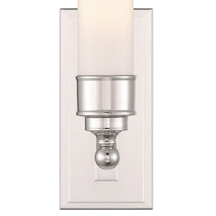 Crystorama Wilcox 1 Light Sconce, Polished Nickel/White
