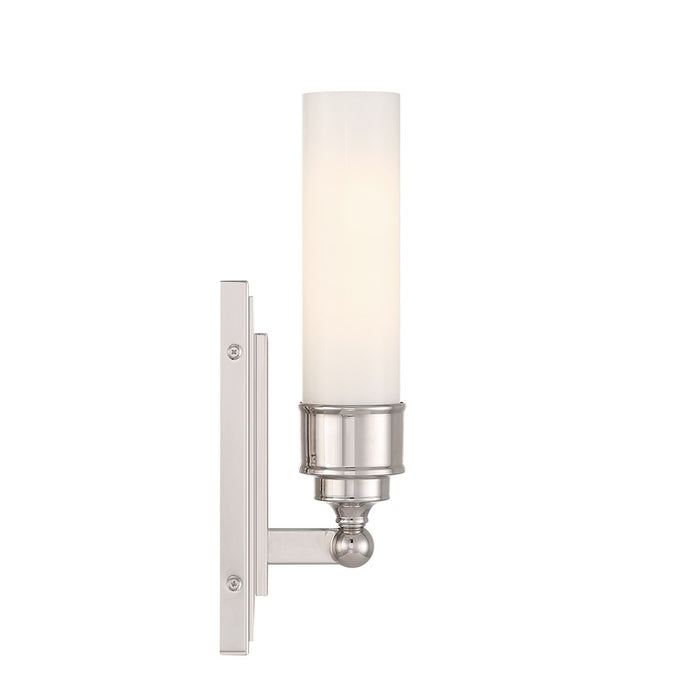 Crystorama Wilcox 1 Light Sconce, Polished Nickel/White