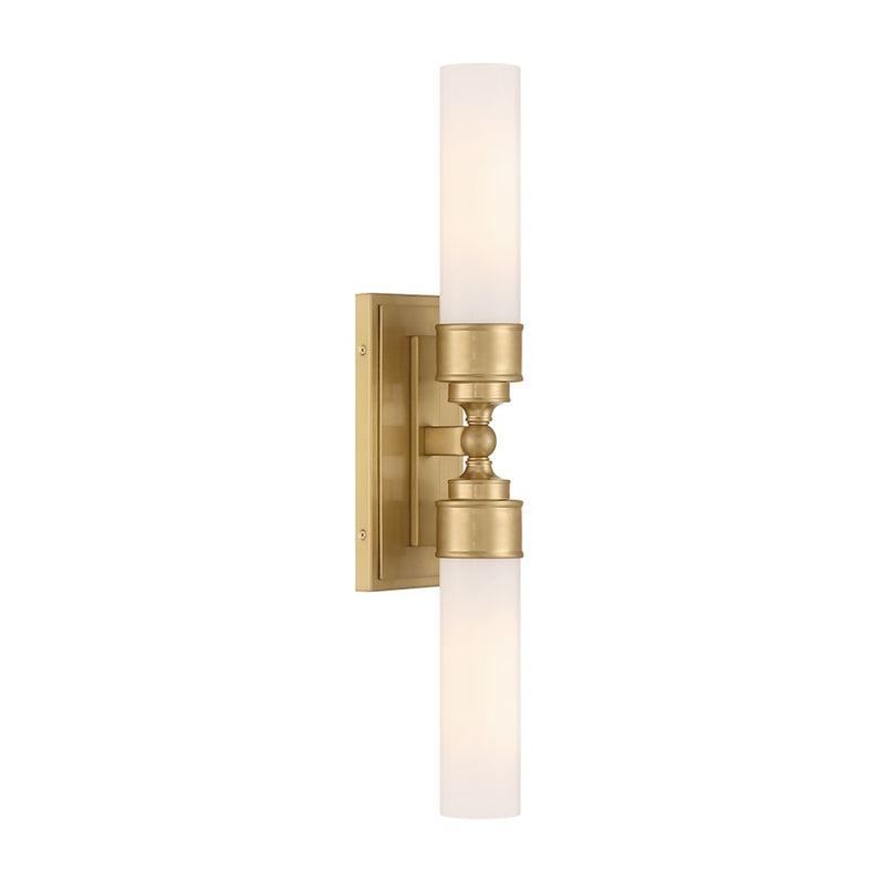 Crystorama Wilcox 2 Light Sconce, Aged Brass/White