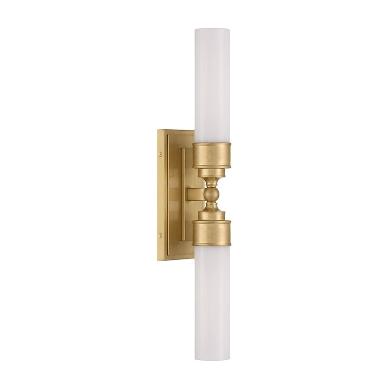 Crystorama Wilcox 2 Light Sconce, Aged Brass/White