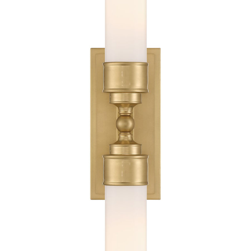 Crystorama Wilcox 2 Light Sconce, Aged Brass/White