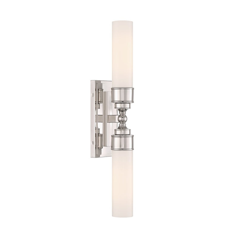 Crystorama Wilcox 2 Light Sconce, Polished Nickel/White