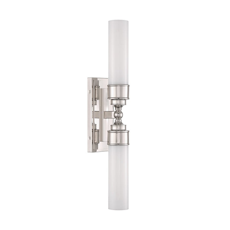Crystorama Wilcox 2 Light Sconce, Polished Nickel/White