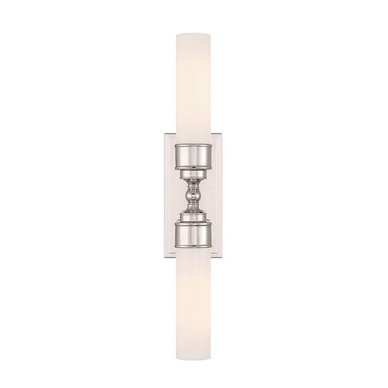 Crystorama Wilcox 2 Light Sconce, Polished Nickel/White