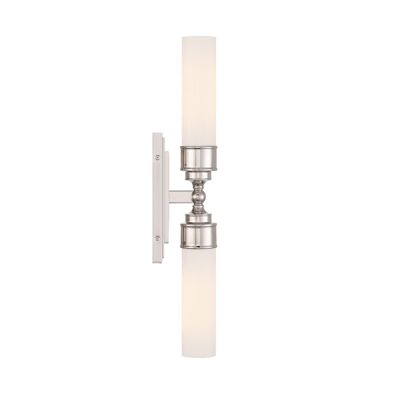 Crystorama Wilcox 2 Light Sconce, Polished Nickel/White