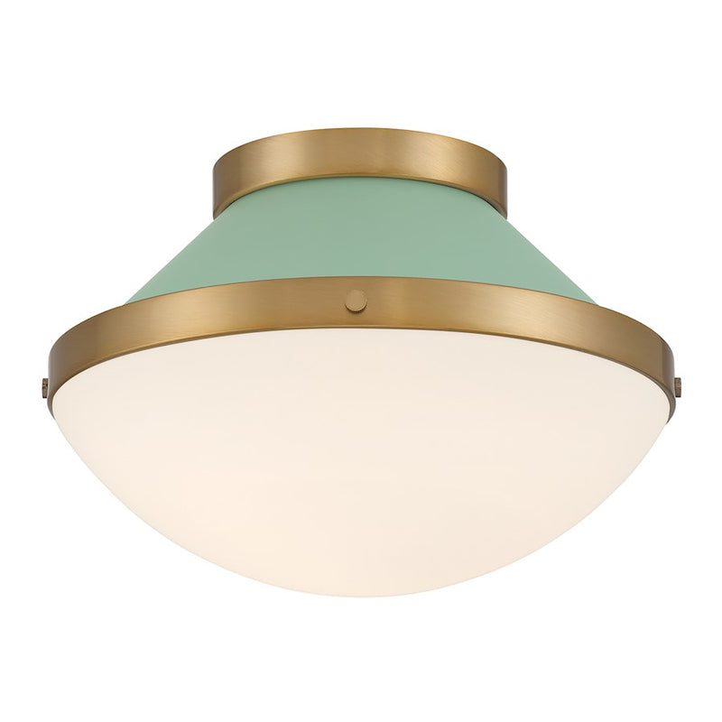 Crystorama Xander 1 Light Flush Mount, Vibrant Gold/Green/White