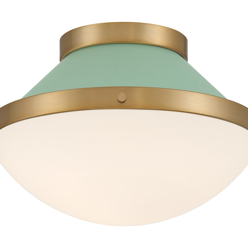 Crystorama Xander 1 Light Flush Mount, Vibrant Gold/Green/White