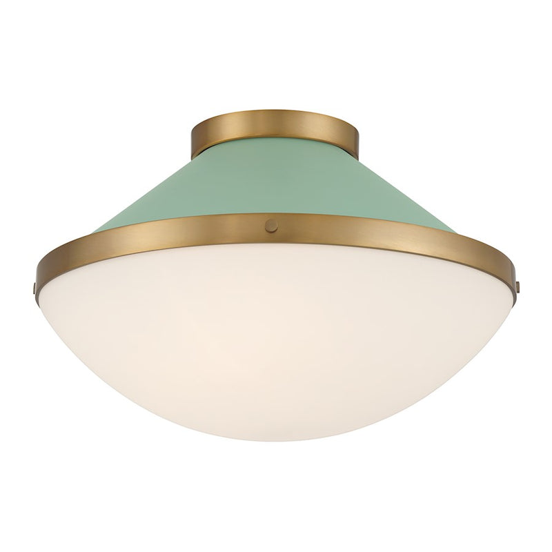 Crystorama Xander 2 Light Flush Mount, Vibrant Gold/Green/White