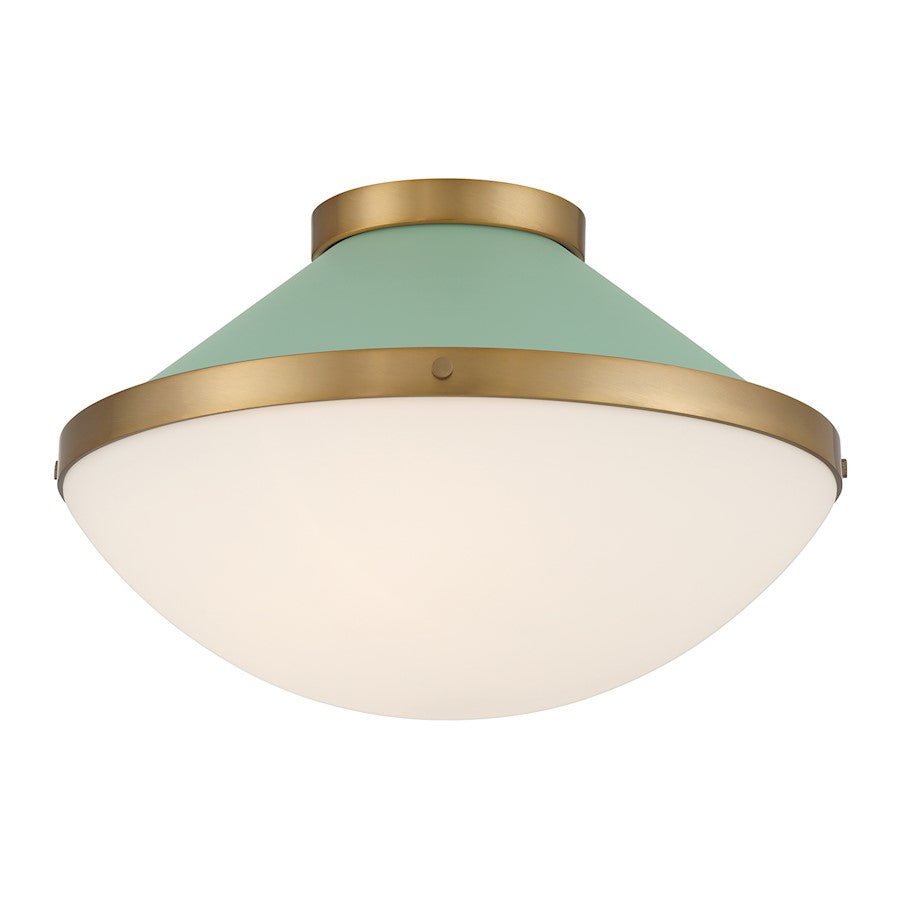 Crystorama Xander 2 Light Flush Mount, Vibrant Gold/Green/White - XAN-8002-VG-GR