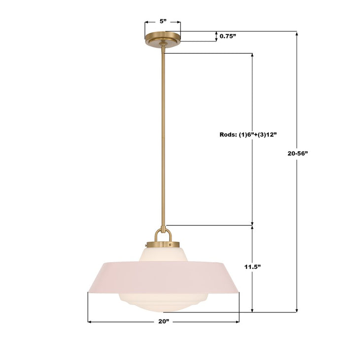 Crystorama Xander 3 Light 20" Pendant, Vibrant Gold/Blush