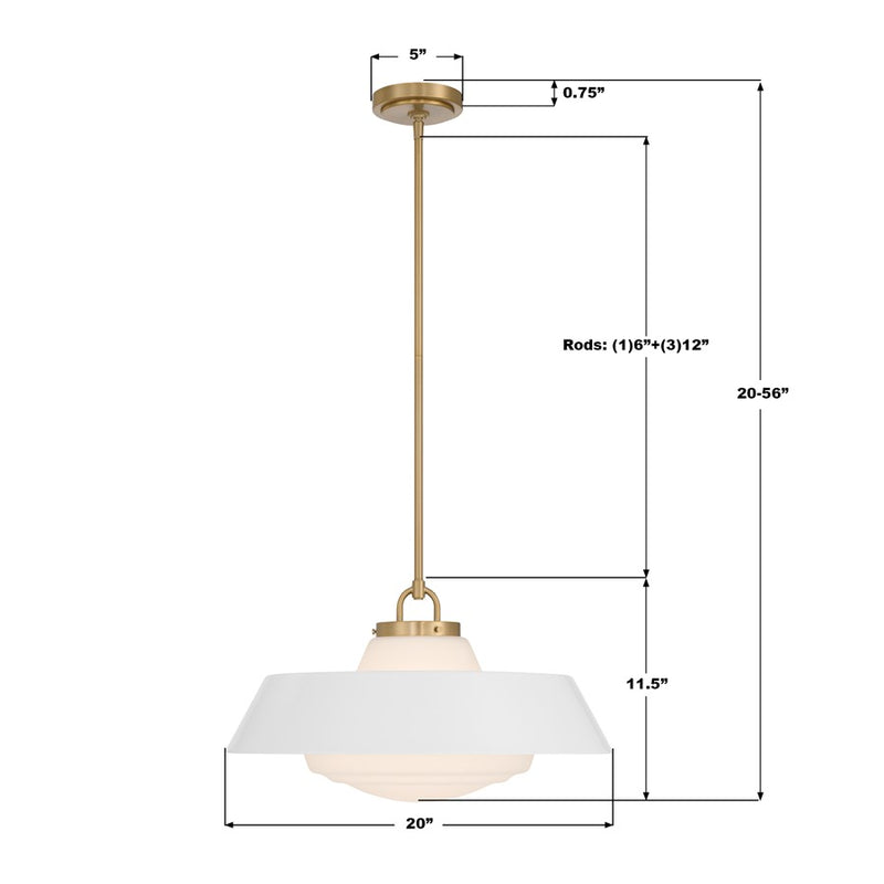Crystorama Xander 3 Light 20" Pendant, Vibrant Gold/White