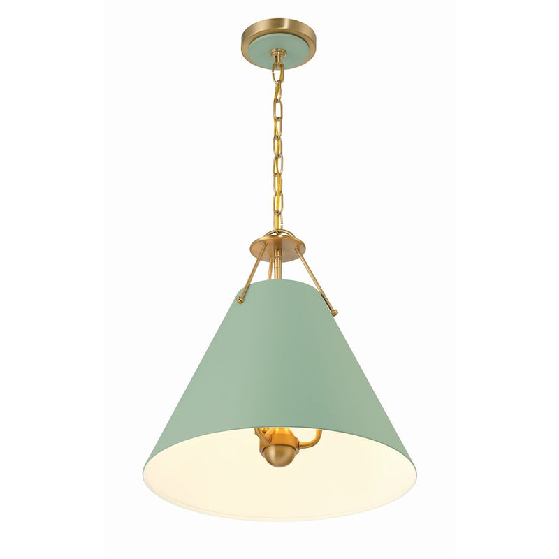Crystorama Xavier 3 Light Pendant, Vibrant Gold/Green