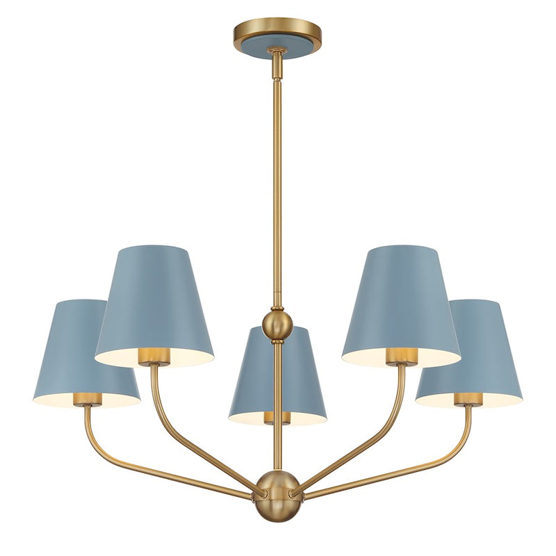 Crystorama Xavier 5Lt Chandelier, Vibrant Gold/Blue/Blue/White