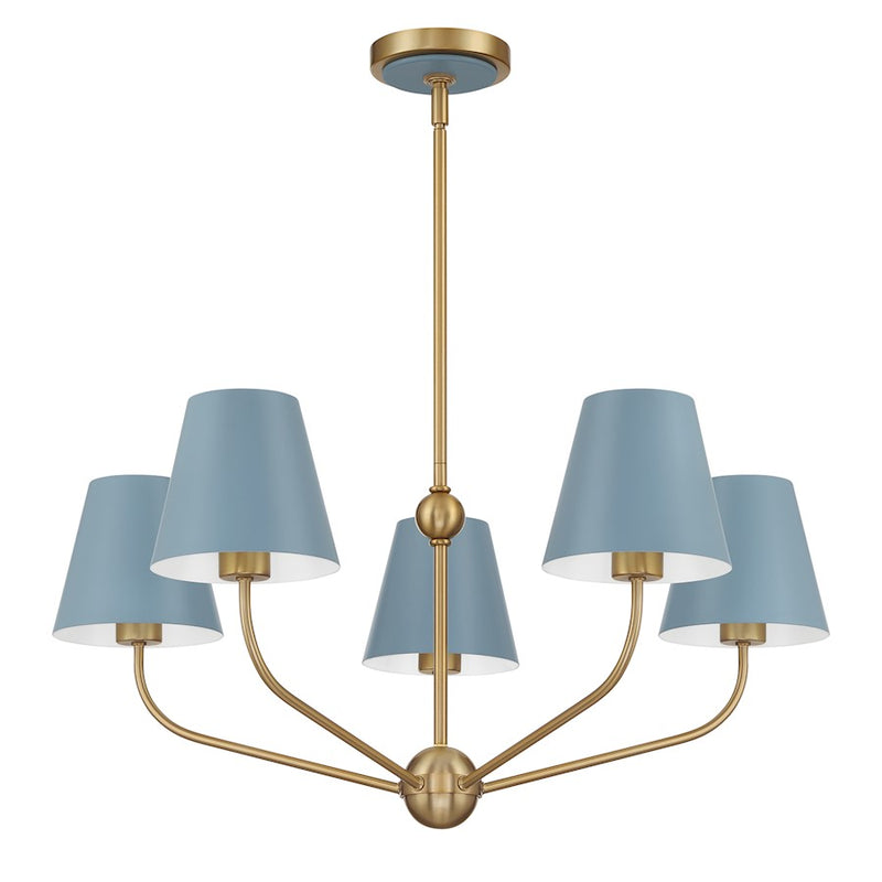Crystorama Xavier 5Lt Chandelier, Vibrant Gold/Blue/Blue/White