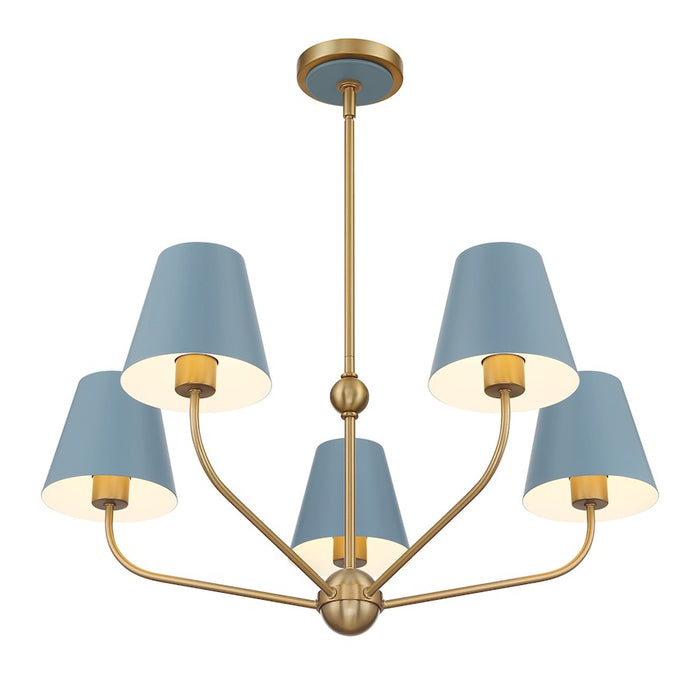 Crystorama Xavier 5Lt Chandelier, Vibrant Gold/Blue/Blue/White