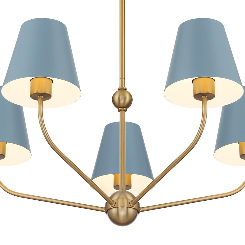 Crystorama Xavier 5Lt Chandelier, Vibrant Gold/Blue/Blue/White
