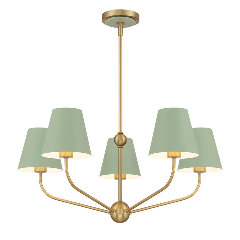 Crystorama Xavier 5Lt Chandelier, Vibrant Gold/Green/White
