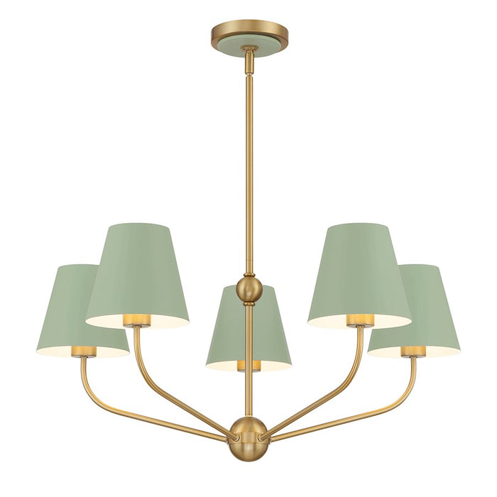 Crystorama Xavier 5Lt Chandelier, Vibrant Gold/Green/White - XAV-B9315-VG-GR