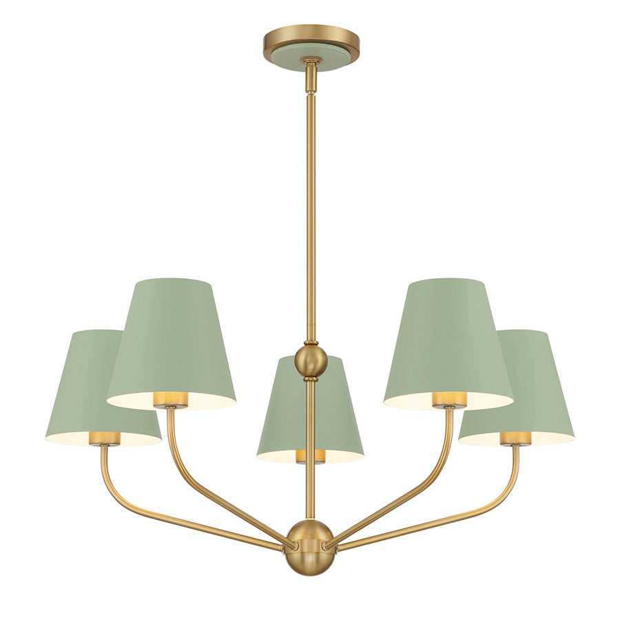 Crystorama Xavier 5Lt Chandelier, Vibrant Gold/Green/White - XAV-B9315-VG-GR