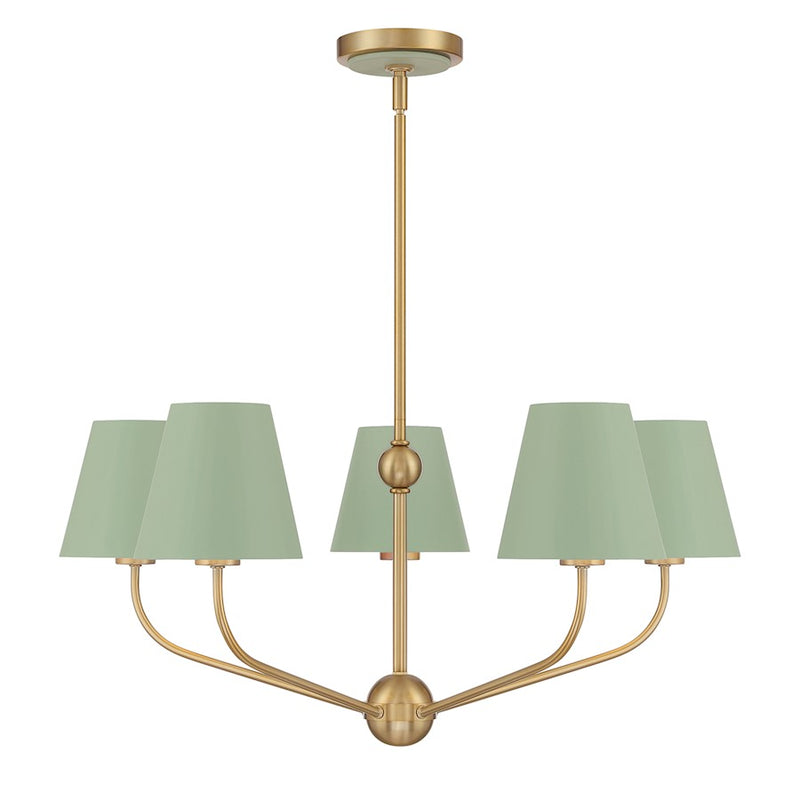 Crystorama Xavier 5Lt Chandelier, Vibrant Gold/Green/White