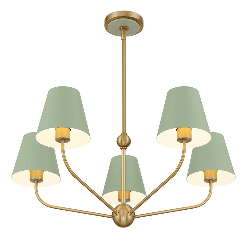 Crystorama Xavier 5Lt Chandelier, Vibrant Gold/Green/White