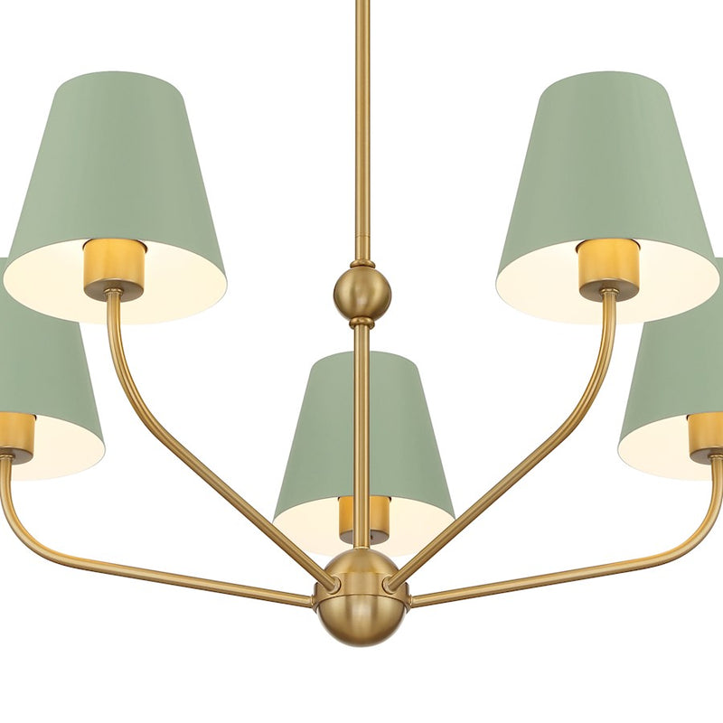 Crystorama Xavier 5Lt Chandelier, Vibrant Gold/Green/White