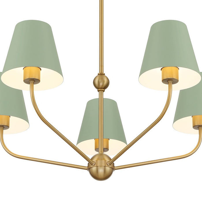 Crystorama Xavier 5Lt Chandelier, Vibrant Gold/Green/White