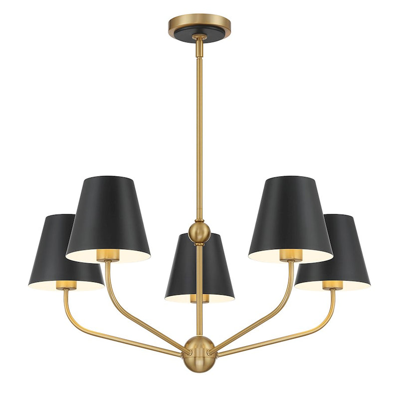 Crystorama Xavier 5Lt Chandelier, Vibrant Gold/Black/White