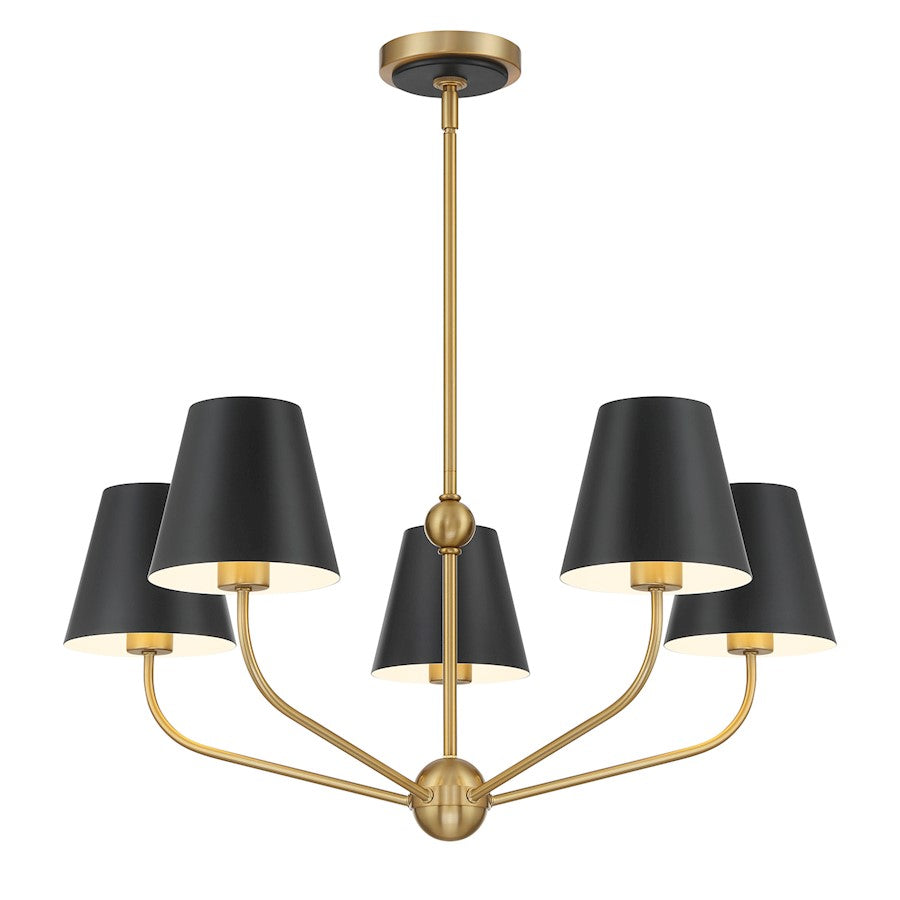 Crystorama Xavier 5Lt Chandelier, Vibrant Gold/Black/White - XAV-B9315-VG-MK