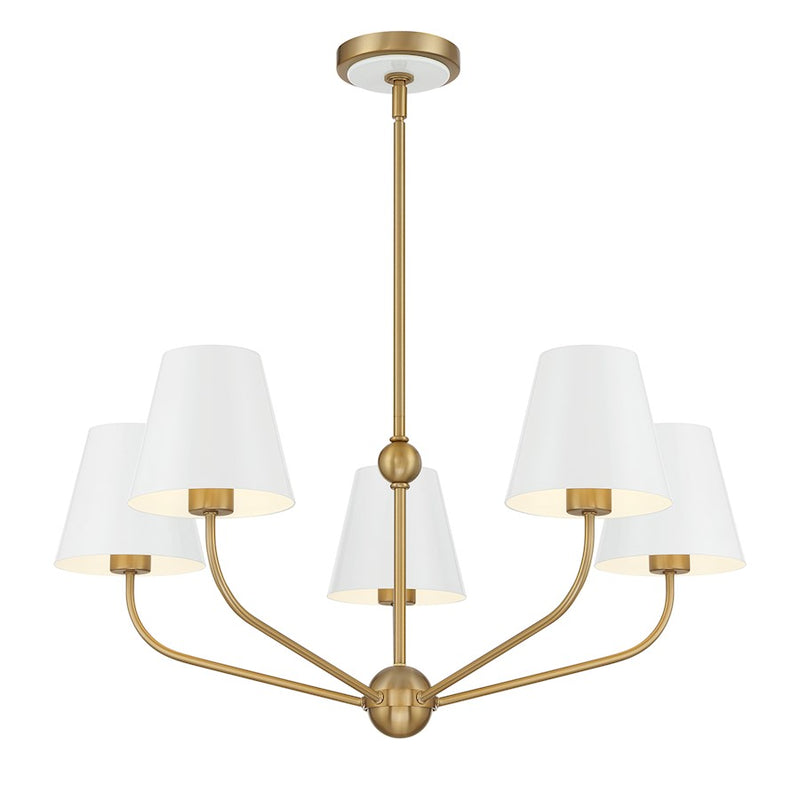 Crystorama Xavier 5 Light Chandelier, Vibrant Gold/White/White
