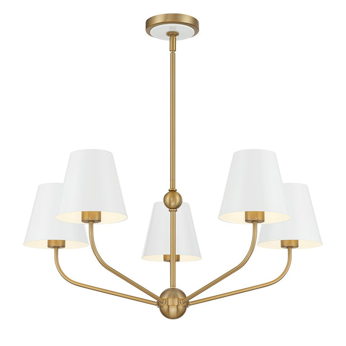 Crystorama Xavier 5 Light Chandelier, Vibrant Gold/White/White - XAV-B9315-VG-WH