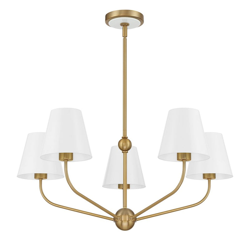 Crystorama Xavier 5 Light Chandelier, Vibrant Gold/White/White