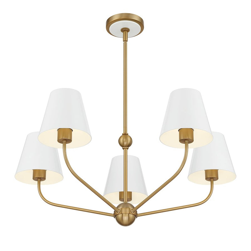 Crystorama Xavier 5 Light Chandelier, Vibrant Gold/White/White