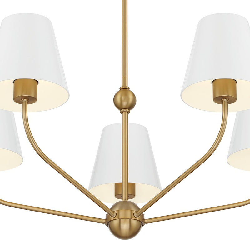 Crystorama Xavier 5 Light Chandelier, Vibrant Gold/White/White
