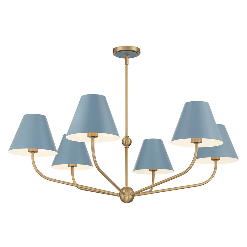 Crystorama Xavier 6Lt 40" Chandelier, Gold/Blue/Blue/White