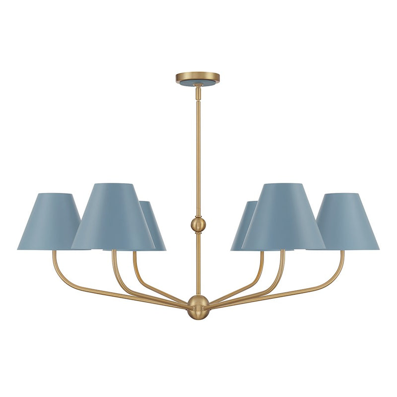Crystorama Xavier 6Lt 40" Chandelier, Gold/Blue/Blue/White