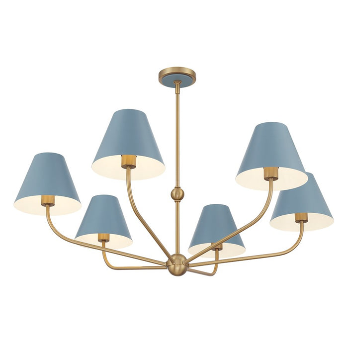 Crystorama Xavier 6Lt 40" Chandelier, Gold/Blue/Blue/White