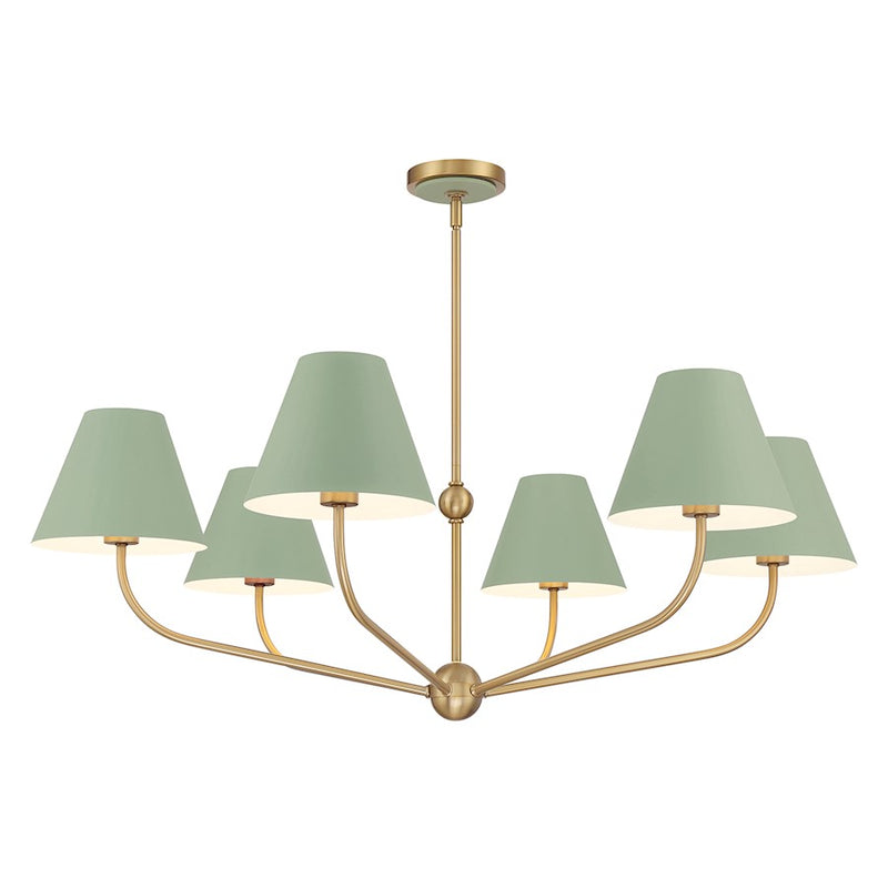 Crystorama Xavier 6Lt 40" Chandelier, Vibrant Gold/Green/White
