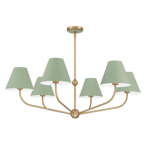 Crystorama Xavier 6Lt 40" Chandelier, Vibrant Gold/Green/White