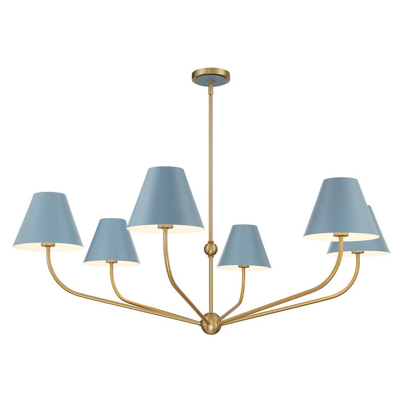 Crystorama Xavier 6Lt 48" Chandelier, Gold/Blue/Blue/White