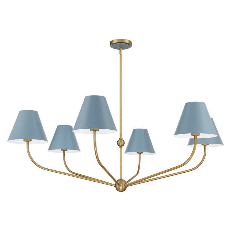 Crystorama Xavier 6Lt 48" Chandelier, Gold/Blue/Blue/White