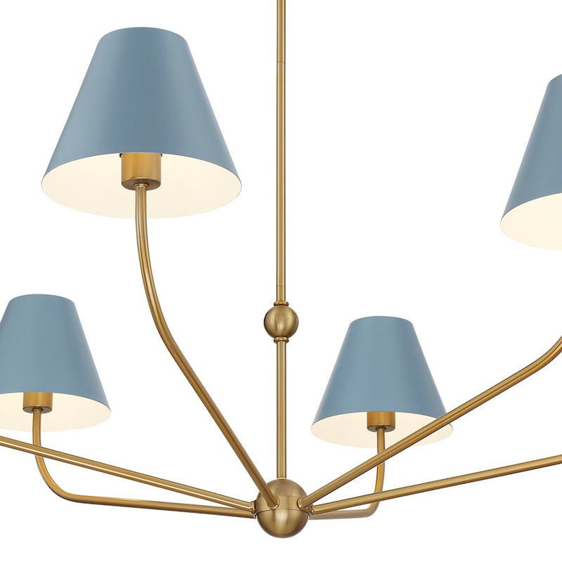 Crystorama Xavier 6Lt 48" Chandelier, Gold/Blue/Blue/White