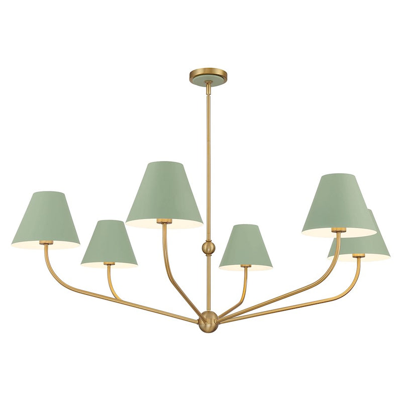 Crystorama Xavier 6Lt 48" Chandelier, Vibrant Gold/Green/White